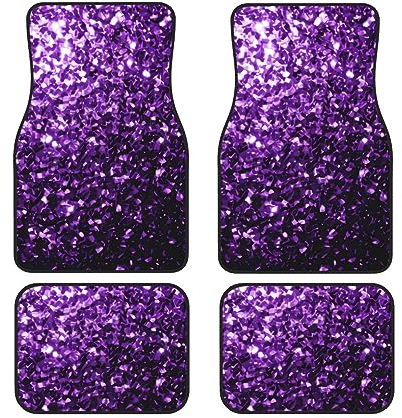 OPSREY Schöne lila Glitzer gedruckt Auto Fußmatten Set Universal Auto Fußmatten 4 Pcs Auto Zubehör
