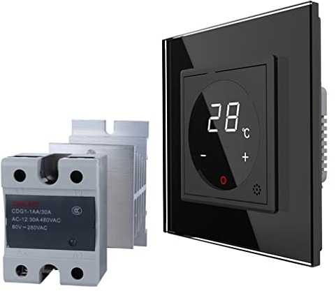 LIVOLO Digitales Touch Raumthermostat Temperaturregler inkl. Glasrahmen in Schwarz mit Elektronischem Lastrelais für Fußboden/Elektroheizung mit Stellmotoren Fuß Boden Heizung