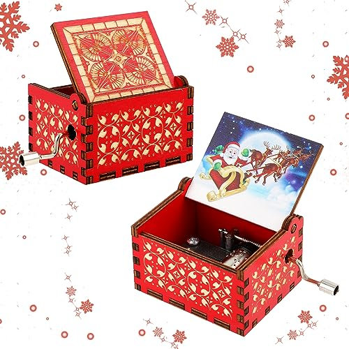 Amaxiu Weihnachts Spieluhr Geschenk, hölzerne Handkurbel Spieluhren, Mini Vintage Gravur Spieluhren mit Weihnachtsthema Frohe Weihnachtsdekorationen Geschenke für das Neue Jahr (Jingle Bells, B)