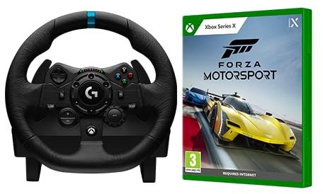Xbox Logitech G923 Racing Wheel and Pedals, TRUEFORCE 1000 Hz Force Feedback, Responsive Pedal, Dual Clutch Launch Control, Series X|S|One - Black + Forza Motorsport Series X English EMEA Blu-ray