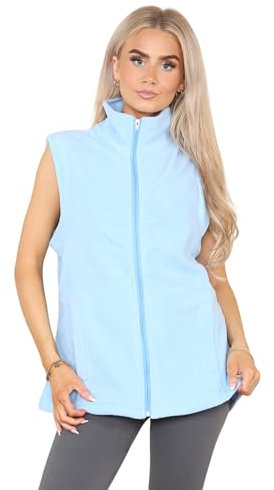 Ladies Bodywarmer | Gilet for Women - Warm Fleece Sleeveless Vest Jacket - Outdoor & Hiking Polar Fleece Zipper - Full Zip - 2 lower pockets (UK, Numeric, 12, 14, Regular, Regular, Denim Blue)