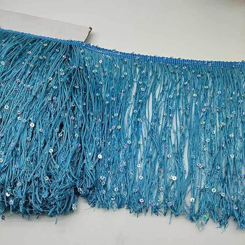 YYCRAFT Hoogram Pailletten-Ketten-Fransenborte von The Yard Girlande, Tanzkostüm, Party-Dekoration, 9,1 m, Türkis, 10,2 cm