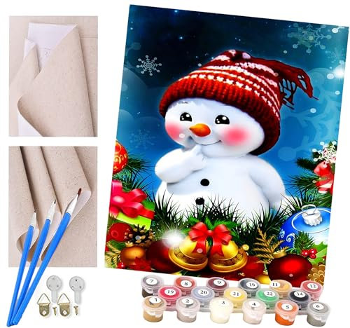 peinture par numero adulte Cadeau de Peinture à l'huile de Bricolage numérique Petit bonhomme de neige de Noël pour Enfants Adultes Peindre par Nombre Kits Home Decor 16 * 20 Pouces