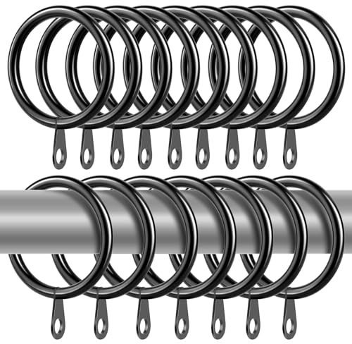 50 Pack Metal Curtain Rings - 32mm Internal Diameter, Black Hanging Rings for Poles, Shower Curtains and Drapery