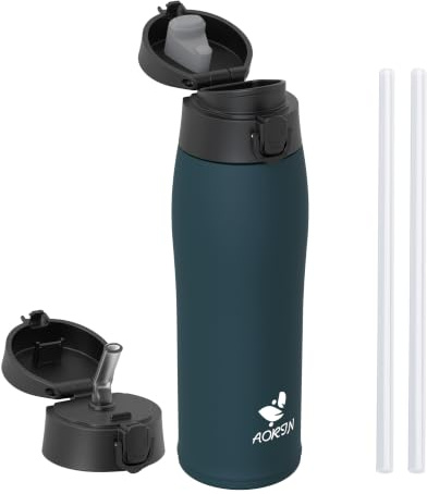 AORIN Gourde Isotherme, 750ml Bouteille Isotherme avec 2 Couvercles, Gourde Enfant en Acier Inox 18/8, Gourde Sport Anti-Fuite, Mug Isotherme sans BPA pour Sport, Extérieur et Quotidien