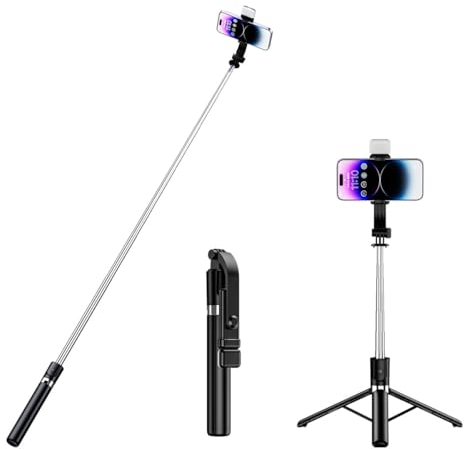 H.May Palo Selfie Trípode con Luz, 170cm Tripode para Movil Extensible, Trípode de Teléfono Flexible con Control Remoto Desmontable Compatible con Teléfonos iPhone, Samsung y Android