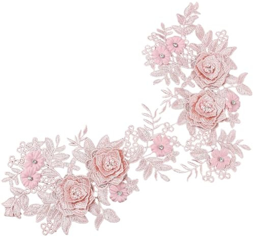 GORGECRAFT 2Stk Bestickte Flicken 3D-Spitzenapplikation Zum Aufnähen Blumenperlen-Flicken Stickerei Florale Perlen-Spitzenbesatz Stoff-Perlenapplikationen Zum Nähen von Hüten Jeans Kleidungsdekor Rosa