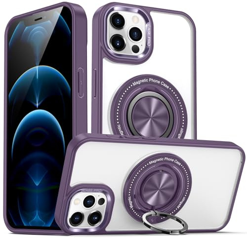 Yarxiawin für Apple iPhone 12 Pro Max Hülle Silikon Case Magnetisch Ring Transparent Aesthetic, Kompatibel mit Magsafe Handyhülle für iPhone 12 Pro Max mit Ständer Schutzhülle (Lila)