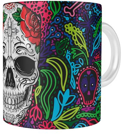 Sublime Corp. Tazas con diseños de calaveras mexicanas, tazas con diseños de catrinas, tazas de café del día de los muertos (19)
