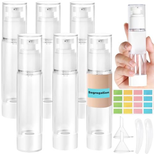Furuising 6Pcs 100ml Airless Flacon Pompe Vide, Petit Flacons À Pompe sans Air, Rechargeables Distributeurs de Crème avec Petite Spatule, Entonnoir, Autocollants pour Cosmétiques Crèmes Lotions