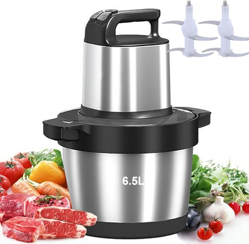 SNBGRYE Hachoir à Viande Domestique 1500 W, Hachoir Alimentaire, Bol en Acier Inoxydable d'une Capacité De 6,5 L, 3 Vitesses, pour Viande, LéGumes, Fruits, Noix, Hachoir Alimentaire