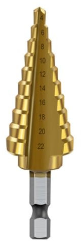 HRLORK Foret étagé 4 mm à 22 mm - Foret conique - Avec revêtement en titane - Forets étagés en spirale pour le perçage du bois - 1 paquet