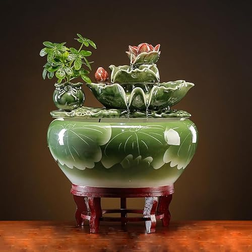 MIXIUJIEN Fließendes Wasser, um Reichtum und Glück anzulocken, Keramik, rund, Aquarium-Ornamente, Büro, Wohnzimmer, Balkon, Outdoor, Landschaftsbau, Dekoration, Handwerk (mittlere Größe), Schritt für