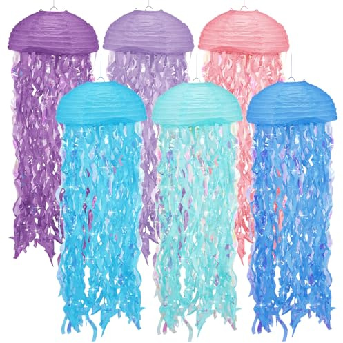 6 Pcs Quallenlaterne Papier Fisch Laterne Umweltschutz Quallen Papierlaternen 79 * 25 cm Quallenlaterne Papier Laterne Haltbarkeit Meerjungfrau Geburtstag Deko für Taufe Party Deko (Stil 1)
