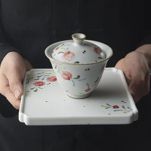 AGYSVGZ Juego De Té con Tetera Comienzo Sopera Cerámica Gruesa Jingdezhen Sopera Pura Manual Pintada Mano Sopera Melocotón Juego Té Kung Fu Tetera De Navidad(A)