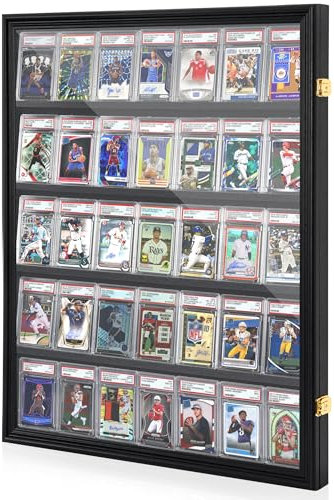 WELIDAY Abgestufte Sportkarten-Vitrine – 35 Baseball-Sportkarten-Display-Rahmen mit UV-Schutz, klare Sicht, abschließbarer Wandschrank für Sammelkarte