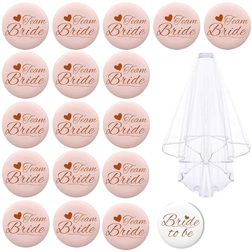 JGA Braut Button Set, Team Bride Braut party-Set - Braut-Anstecker und JGA Spiele für Frauen - Einzigartige Team Braut Accessoires