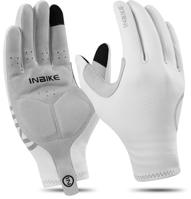INBIKE Fahrradhandschuhe Herren Damen Lang Winter Warm Handschuhe Winddicht Atmungsaktiv Touchscrenn Reflektierende Radhandschuhe für Radfahren Rennrad Sport Weiß L