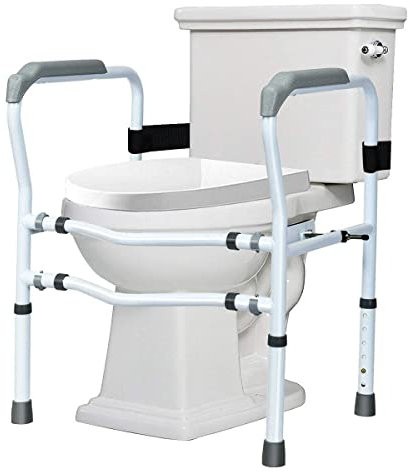 HOMASIS Apoyabrazos WC, Asidero Inodoro con Soporte de 360 grados para levantarse，Altura Ajustable, Antideslizante sin Taladrar para Personas Mayores y Discapacitadas, Carga 136kg, Gris