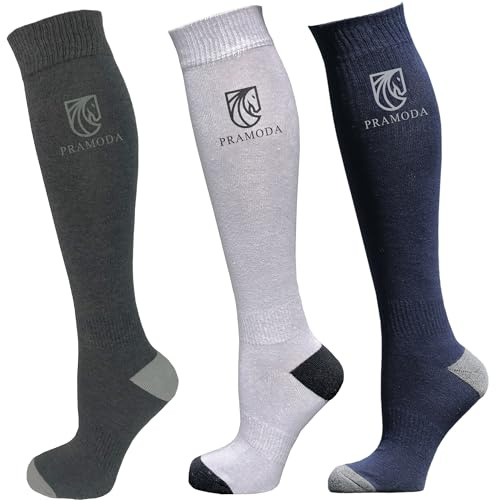 Pramoda - 3 paia di calzini da equitazione per equitazione e stivali alti al ginocchio da uomo (calzini taglia 42-44), nero, antracite, blu navy, 10-13 Tall