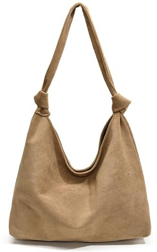 FYBlossom Damen Wildleder Schultertasche Suede Tote Bag, Groß Handtasche Damen Tragetasche Hobo Taschen Shopper, Casual Umhängetasche Henkeltasche Für Arbeit Schul Einkaufen Reisen (Stil B/Khaki)