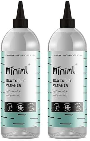 Miniml Eco Toilet Cleaner Spearmint & Peppermint 1L - All Natural Limescale Remover, Descaler and Heavy Duty Refill Rim & Bowl Cleaning Liquid Antibacterial Bleach - 100% Vegan & Cruelty Free