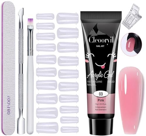 Polygel Nail Kit, Builder Gel Nail Kit, Nail Extension Kit with Slip Solution Nail Brush Nail Tool Set, Pink Poly Gel Nail Kit Nail Art Kit, Nail French Manicure Gift Set for Women