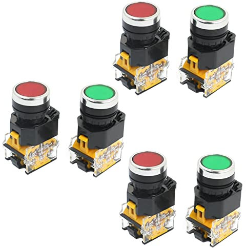 Mocturnity - Interruptor de botón pulsador momentáneo, 6 unidades, 10 A, 380 V, DPST, color rojo y verde