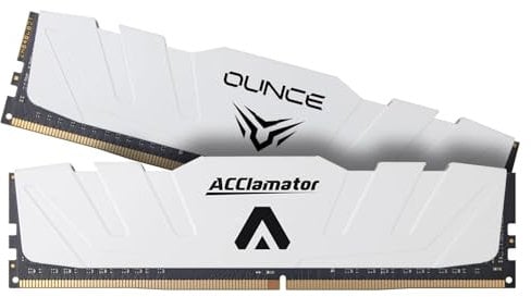 DDR4 RAM 32GB (2x16GB) 3200MHz PC4-25600 XMP CL18 1.35V 288-pin Desktop PC Memory Module with Heatsink White Acclamator Ounce Series