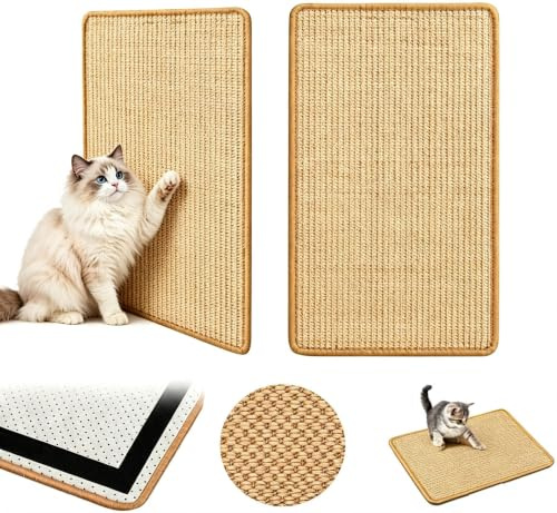 GIUSOBG 2 STK Kratzmatte Katze Wand Sisal Teppich Kratzmatte Selbstklebend | 50x25cm Katzen Kratzbrett Natürlich Katzenkratzbretter, Katzenteppich Sisalmatte Kratzecke für Schützt Möbel Sofas & Teppiche