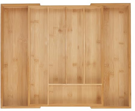 Relaxdays Besteckkasten, 5–7 Fächer, ausziehbarer Besteck Schubladeneinsatz, HxBxT: 5 x 32,5-53,5 x 43 cm, Bambus, Natur
