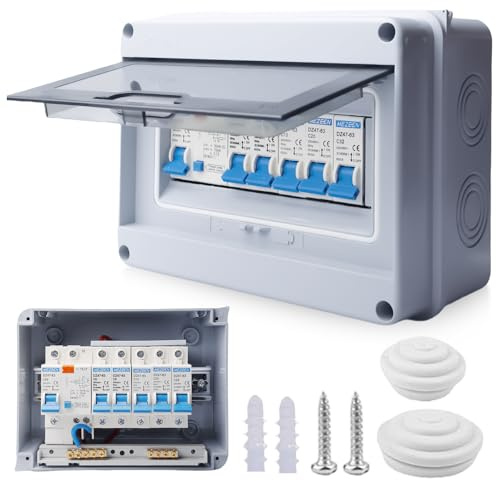 Scatola di distribuzione impermeabile IP65, scatola dei fusibili a 4 vie, interruttore di separazione Ac, 63 A, 30 mA. Scatola di distribuzione impermeabile per esterni, mini scatola dei fusibili da