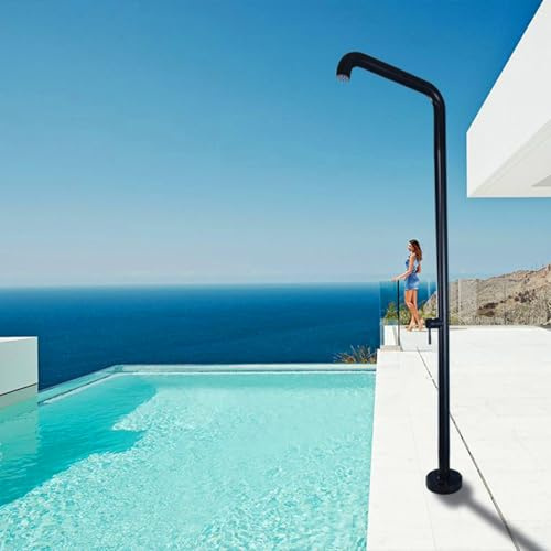 Système de Douche d'extérieur autoportante de Luxe Noir, Douche au Bord de la Piscine avec pommeau de Douche à Effet Pluie, Accessoires de Douche de Jardin montés au Sol