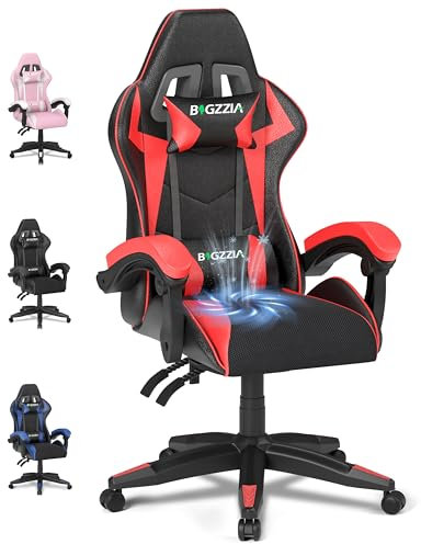 bigzzia Chaise Gaming Ergonomique avec Ventilateur, Fauteuil de Jeu Respirant avec Coussin Lombaire et Appui-Tête,Hauteur Réglable, Fauteuil Gamer Confortable pour Adultes, Filles et Garçons