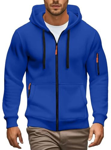 Sweat à capuche zippé pour homme avec poche et manches longues en polaire coupe ajustée