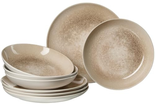 Ritzenhoff & Breker Savora - Set di 8 tavole per 4 persone, stoviglie moderne in gres effetto usato, lavabili in lavastoviglie e adatti al microonde, piatti piani e piatti fondi in color sabbia
