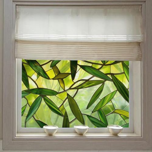 Fensterfolie Gras Grüne Blätter Milchglasfolie Selbstklebend Fenster Sichtschutz Sichtschutzfolie Fenster Innen Fensterfolie Blickdicht Bad Fensterfolien Window Privacy Film 40x60cm/1 Pcs