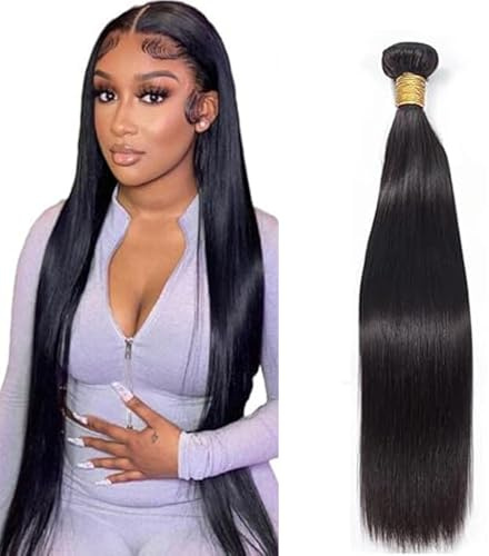 Tuheerst 26 Zoll Straight Human Hair Bundles 1B Natural Black Menschliches Haar Human Hair Extensions Unprocessed Echthaar Tressen Double Weft Remy Hair for Woman 100g/pc