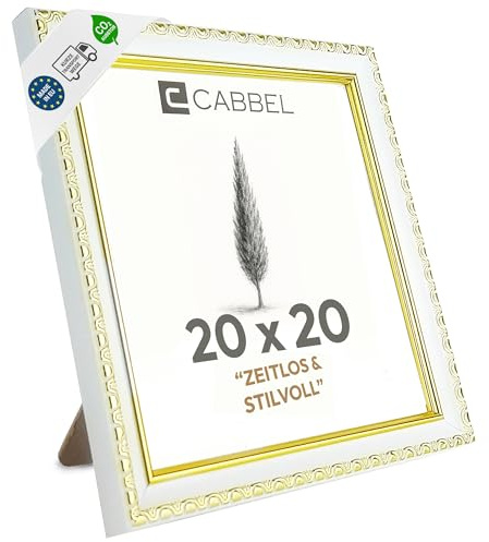 CABBEL Bilderrahmen CELI 20x20 cm Gold/Weiß – Barock Vintage Rahmen im Antik Look – Dekorativer Fotorahmen mit bruchsicherem Acrylglas – Für Fotos, Poster & Urkunden – Elegant für Wohnzimmer, Büro