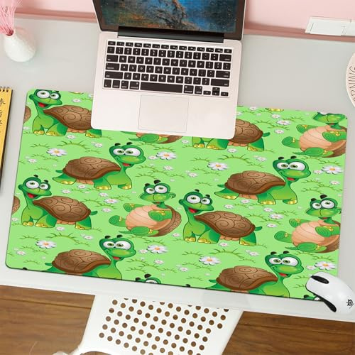 QRFASFZO Tapis de Souris Gaming - 30x80 cm - Tapis de Souris Esports - Ne Glisse jamais - Couverture complète du Bureau - Chambre d'enfant, Motif avec des Tortues de Dessin animé Amusantes sur Une pr