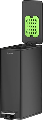 EverGrove 10L Slim Stainless Steel Bathroom Pedal Bin, Matte Black | Only 14 cm wide, with a soft-close lid and removable inner bucket for bathrooms, toilets and narrow spaces.