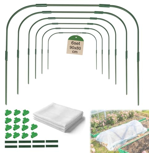 EXLECO 6Pcs Archi per Serra Orto Tunnel 80x90cm per Piante con Clips e Protettivo Cerchi da Giardino per Serra Coperture a Tunnel Cerchi per Serre Tunnel per Piante da Giardino per Copertura Frutta