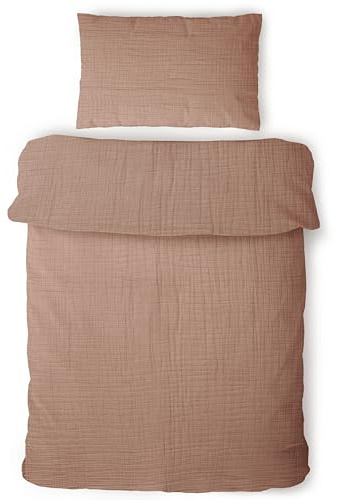 LAYNENBURG Musselin Kinderbettwäsche 100x135 cm + 40x60 cm – 100% Baumwolle – Oeko-Tex Standard – 3 lagiges Musselin Bettwäsche Set für Baby, Kinder, Jungen & Mädchen (braun)