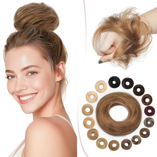 SEGO Pro Haarteil Mit Gummiband Echthaar Dutt Haarteil Echthaar Haargummi Mit Haaren Glatt Hair Messy Bun Hochsteckfrisuren Haarverlängerung für Damen Mädchen 17g - Glatt Hellbraun#6