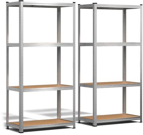 VOUNOT® 4-Tier Heavy Duty Shelving Units, Set of 2 Metal Storage Racking for Garage, Shed, Workshop & Warehouse, Freestanding Shelves, Load Capacity 700 kg, 160 x 80 x 40 cm