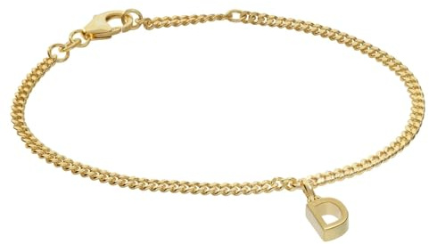 trendor Mädchen-Armband mit Buchstabe D 925 Silber Vergoldet 21602-D | diamantiertes Flachpanzerband, eleganter Armschmuck für junge Damen,