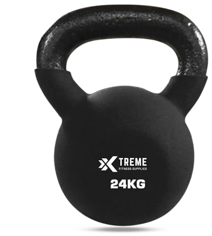 Xtreme Fitness Kugelhantel 4-24kg mit Neoprenbeschichtung, Massive Gusseisen Kettlebell mit ergonomischem Griff, Robuste Hantel für Kraft, und Core Training, Ideal für CrossFit, HIIT und Home Gym