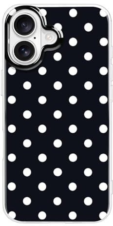 xoniery for iPhone 16 Case with Cute Polka Dot Pattern Aesthetic Design Case for Women Girl Soft Slim Anti-yellowing TPU Shockproof Protective Cover - Black White