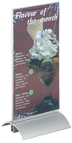 Durable Tischaufsteller Presenter (1/3 A4, Acryl/Aluminium) 1 Stück, transparent, 858719
