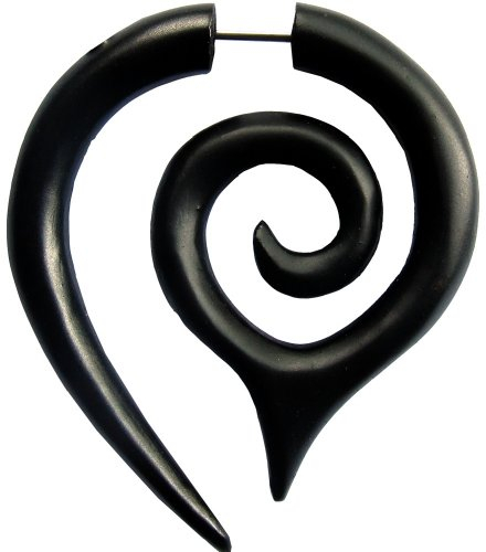 CHICNET Tribal Maori-Spirale Ohrringe Sono Holz schwarz Fake Piercing Ohrhänger Ohrstecker